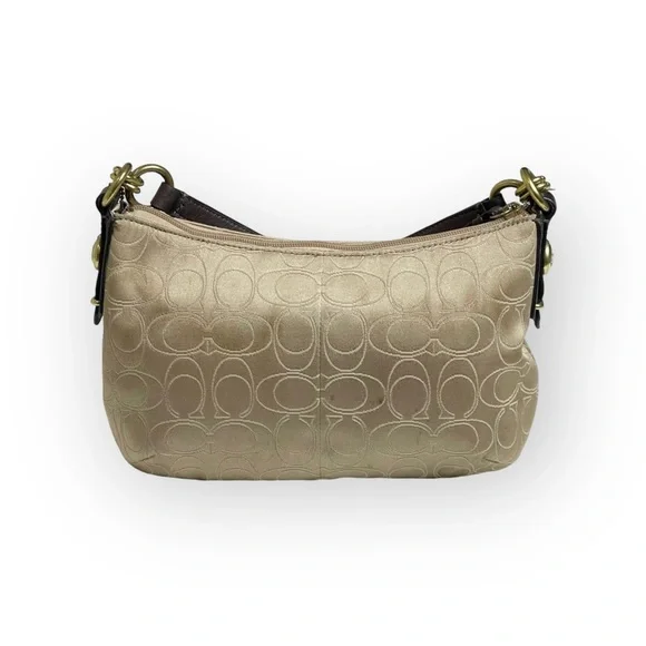 Coach ♕ Mia Lurex Signature C Top Handle Pouch Hobo Bag Handbag ♕ Light Khaki ♕ - Picture 4 of 16